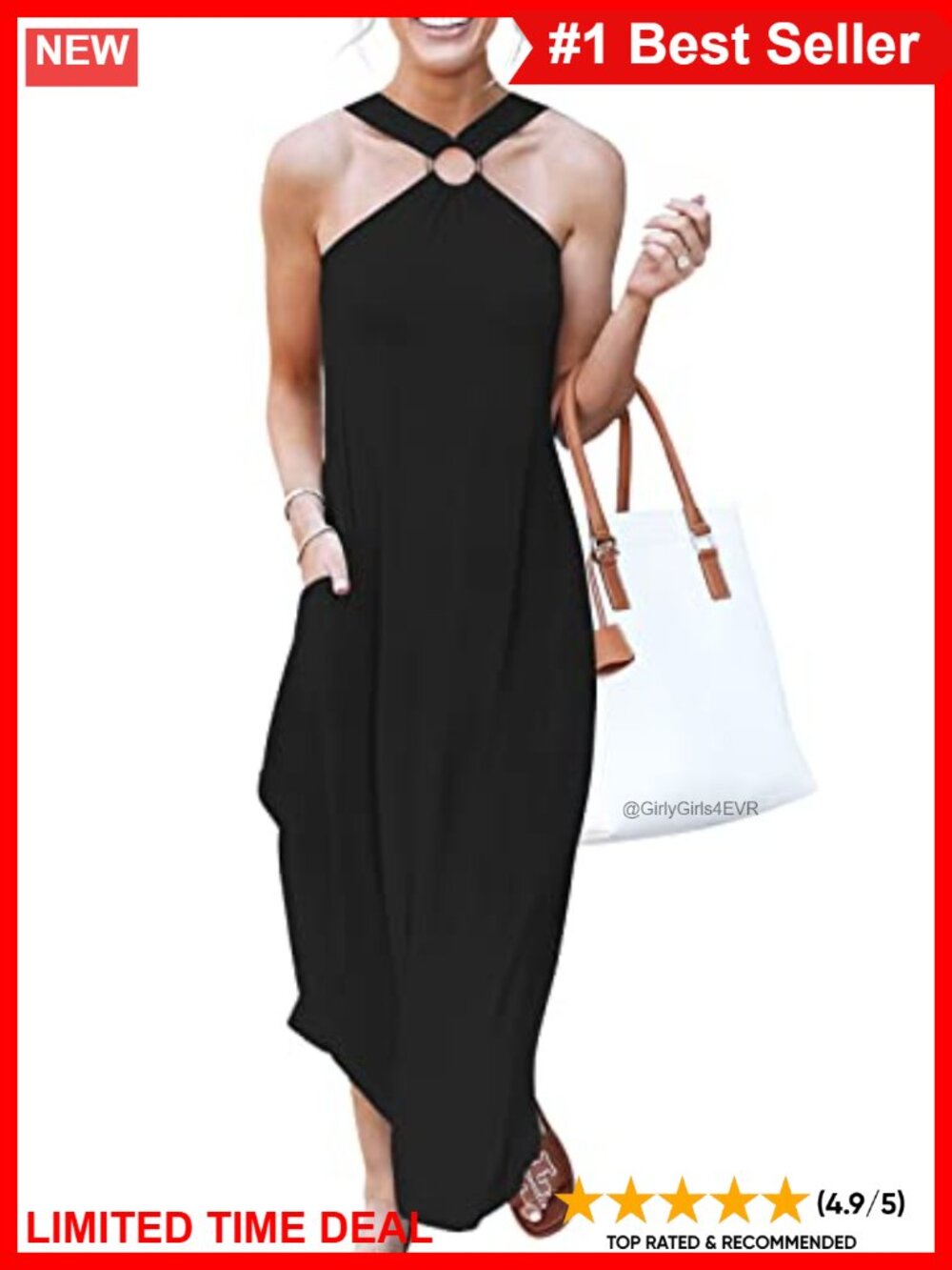 Women's Halter Neck Sleeveless Maxi Dress Criss Cross Racerback Slit Summer